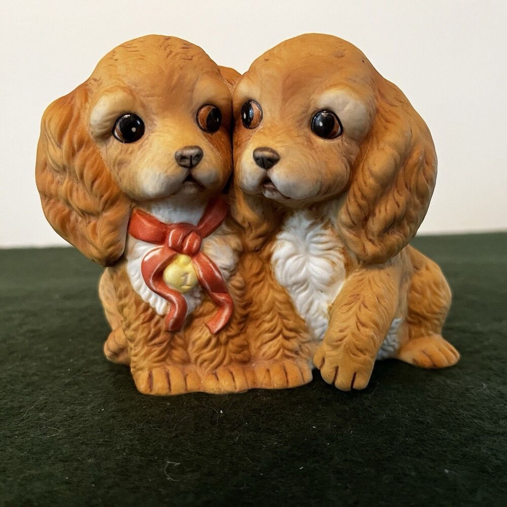Porcelain Cocker Spaniel Puppy Dogs Figurine Vintage 1988 Homco Masterpiece
